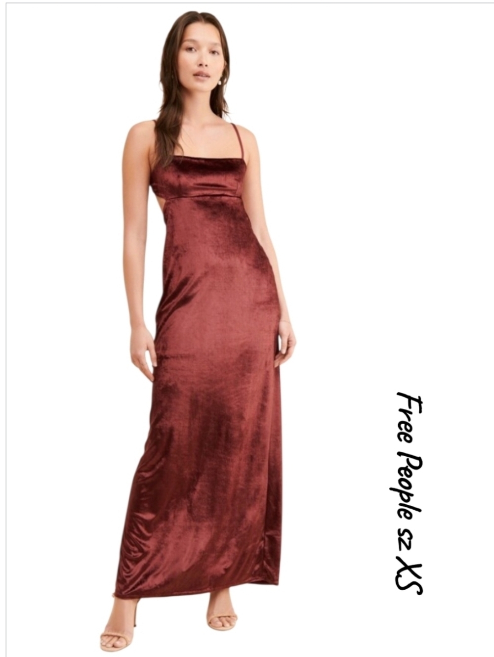Free People Karlie Red Velvet Open Back Maxi Dress sz  2